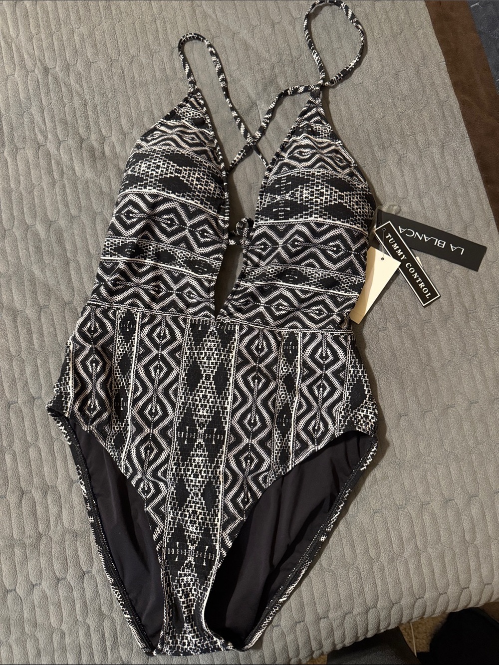 La Blanca Black and White Geometric One-Piece Swimsuit